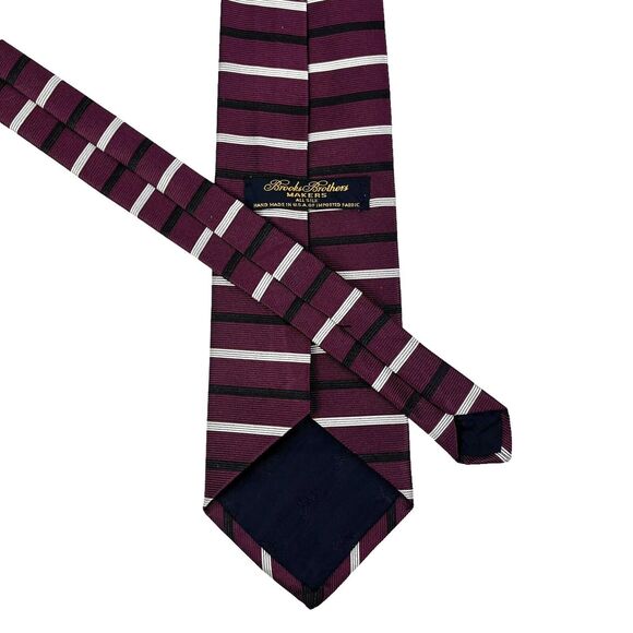 Brooks Brothers Makers Men’s Silk Repp Tie Maroon Stripe NeckTie - Picture 4 of 8
